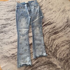 Oli & Hali Denim Blue Floral Wide Leg Jeans